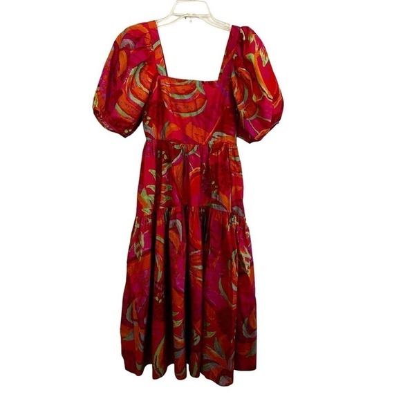 Farm Rio x Anthropologie Fruit Brush Puff Sleeve Midi Dress NWOT XS - Picture 7 of 10